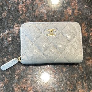 Chanel Gray Quilted Wallet with Gold Accents